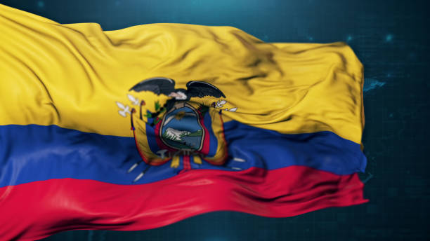 Flag of Ecuador on dark blue background. 3D render