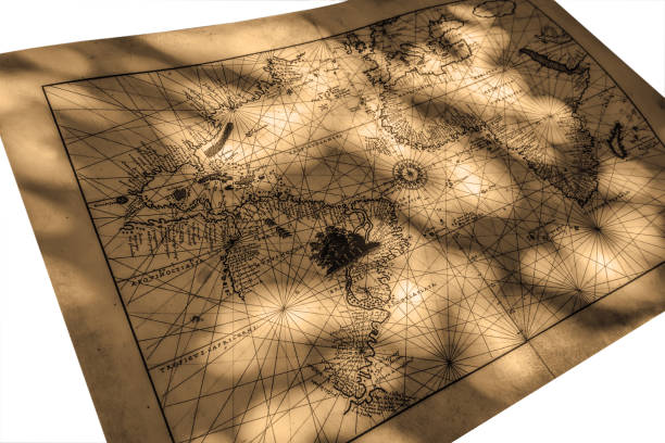 Ancient grunge map of the world isolated on white background.