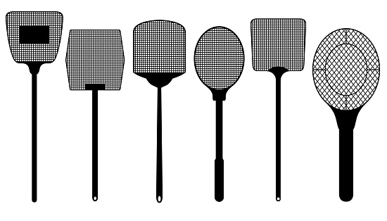 Illustration of different fly swatters isolated on white
