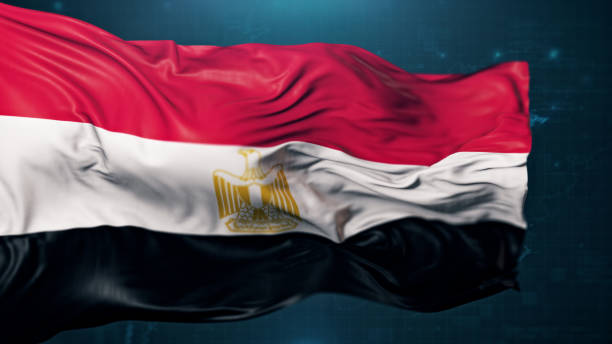 Logo of Egypt on an iron fence revealing Montaza Presidential Palace, consists of Golden Eagle of Saladin holding a scroll with Arabic text (Arab Republic of Egypt) and a shield with the flag's colors