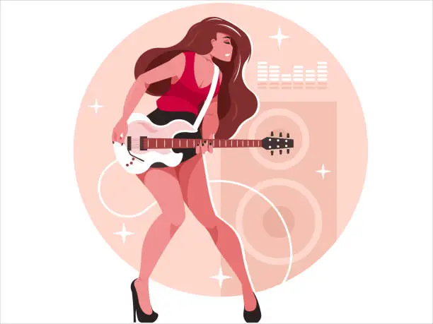 Vector illustration of Woman with guitar