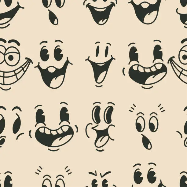 Vector illustration of Vintage cartoon face emotions vector seamless pattern background for wallpaper, wrapping, packing, and backdrop.