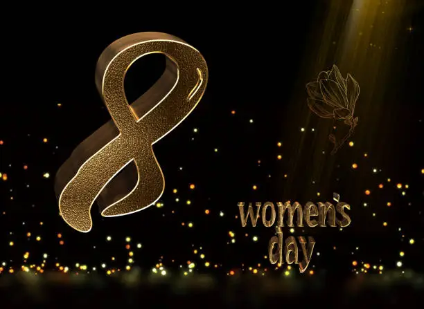Photo of Women's day. 8 March. Typographical , light, heart. Greeting card invitation. Background Design Banner Poster. Illustration congratulations postcard. High quality illustration.