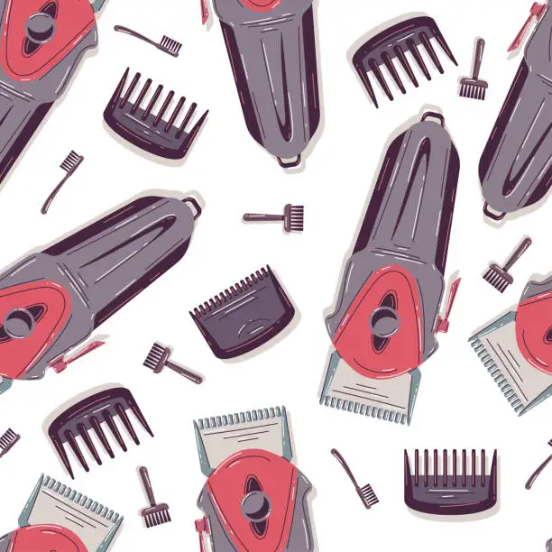 Vector illustration of Hair and beard clipper trimmer vector cartoon seamless pattern background for wallpaper, wrapping, packing, and backdrop.