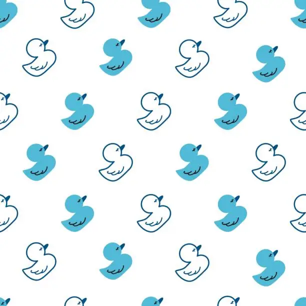 Vector illustration of Blue Rubber Ducky Toy Cute Vector Seamless Pattern