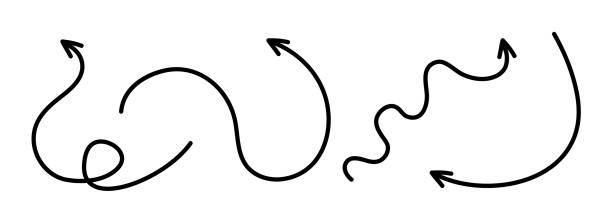 istock Black curly arrows isolated on a white background. Arrows of various shapes. Vector clipart. Arrow set. 1464996804