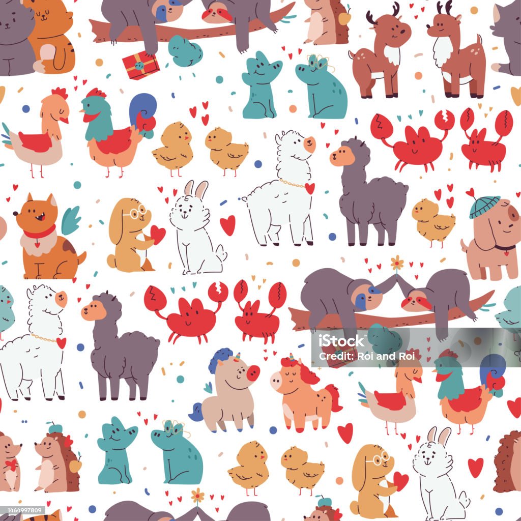 Ilustración de Lindos Animales Enamorados Vector Dibujo Animado Patrón Sin Costuras Para Papel Tapiz Envoltura Embalaje Y Telón De Fondo Antecedentes Del Día De San Valentín y más Vectores Libres de Derechos Ilustración de Lindos Animales Enamorados Vector Dibujo Animado Patrón Sin Costuras Para Papel Tapiz Envoltura Embalaje Y Telón De Fondo Antecedentes Del Día De San Valentín y más Vectores Libres de Derechos