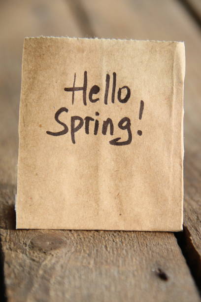 istock Hello Spring. The inscription on the tag. Vintage style. 1465001193