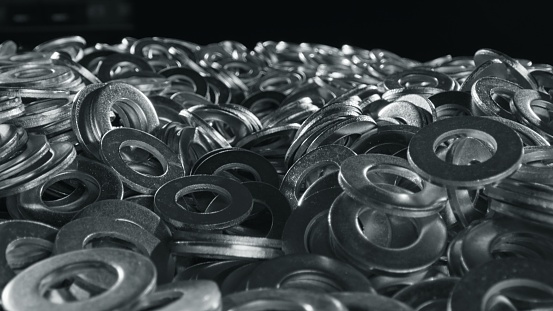 Huge stack of metal washers - close up
