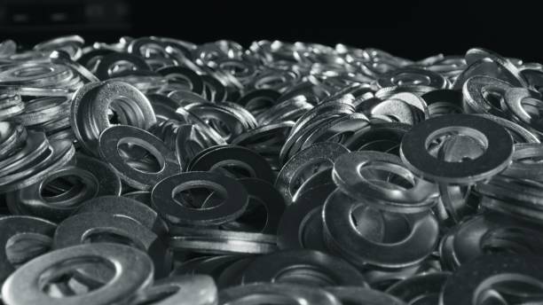 Huge stack of metal washers - close up stock photo