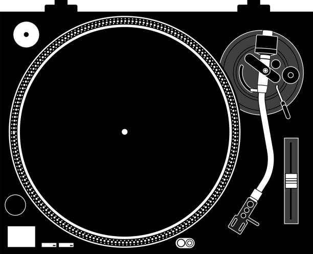 ilustraciones, imágenes clip art, dibujos animados e iconos de stock de imagen vectorial del clásico reproductor de vinilo giratorio technics sl-1210 - tocadisco