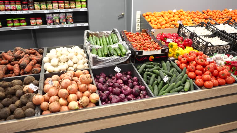 Vegetable counter in organic farm food store.