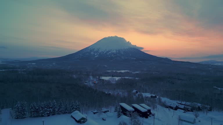 Aerial view of Mt. Yotei at Niseko in sunrise