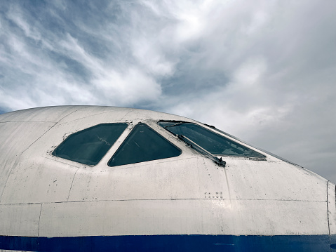 military aircraft cabin with blue sky in the background