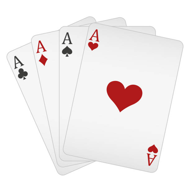 illustrations, cliparts, dessins animés et icônes de quatre as à jouer cartes - four of a kind poker hand, ace of hearts, spades, clubs and diamonds card, illustration vectorielle - ace of hearts