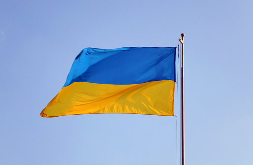 Ukraine flag blowing in the wind photo