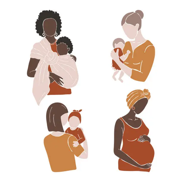 Vector illustration of Mother and baby illustrations set