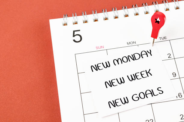 The Inspirational and Motivational Concept - New monday new week new goals text on desk calendar background. Inspirational and Motivational Concept - New monday new week new goals text on desk calendar background. stars in your eyes stock pictures, royalty-free photos & images