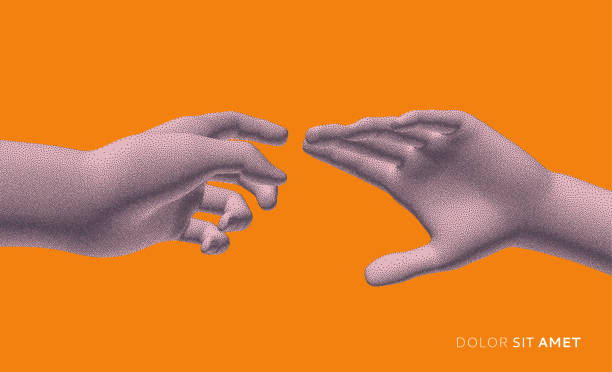 istock Hands reaching towards each other. Concept of human relation, togetherness or  partnership. 3D vector illustration. Can be used for advertising, marketing or presentation. 1465023377