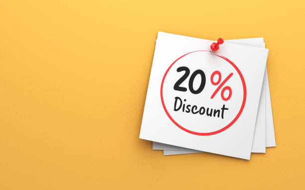 istock 3d rendering 20% percent off handwriting sticky note and Red Push Pin On Yellow Background 1465023885
