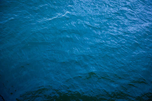 Aerial view of ripple sea waves. Water sea or ocean for background. Blue sea texture with waves.
