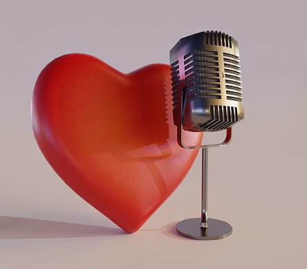 bidirectional microphone with red heart shape 3d rendering