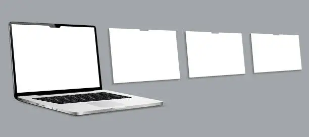 Vector illustration of Laptop mockup with blank web wireframing pages. Web design concept to showcasing your web projects.