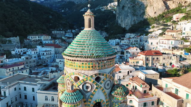 Aerial Drone Footage of Amalfi Coast, Amalfi, Italy