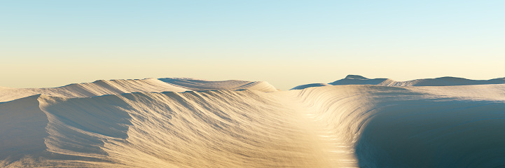 3d rendering. Illustration of sand dunes or hills against a blue sky. Desert scene.