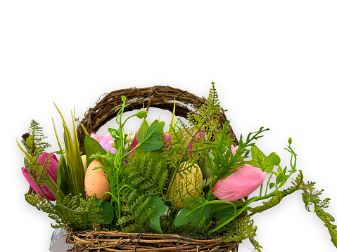 Easter egg basket isolated on white background