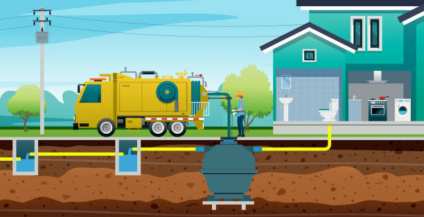 ilustrações, clipart, desenhos animados e ícones de caminhão bomba de vaso sanitário. - sewage truck