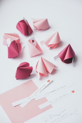 Valentine's Day paper fortune cookies with love notes