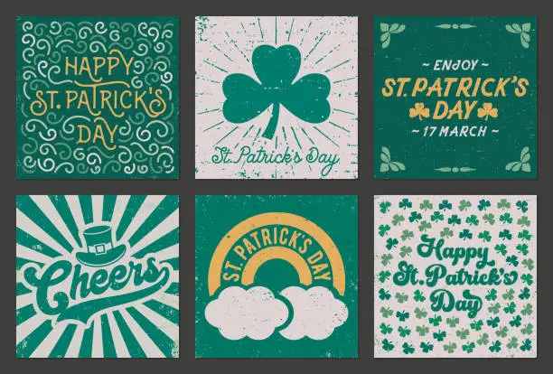 Vector illustration of Set of vintage and grunge St Patrick's Day greeting cards - v3