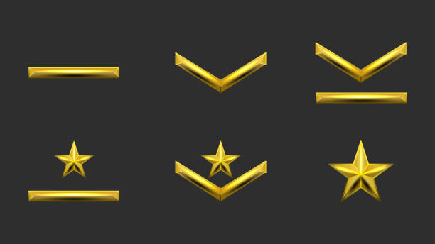 illustrazioni stock, clip art, cartoni animati e icone di tendenza di grado di livello premio chevron per i giochi. insegne dell'esercito. - military rank badge marines