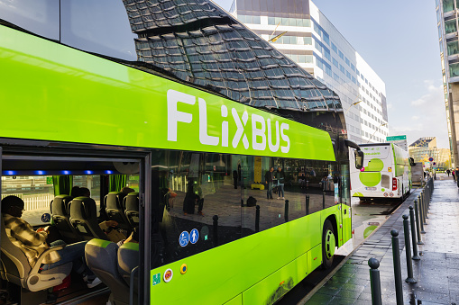 Wiehl, Germany - June 29, 2018: Flixbus intercity bus on motorway