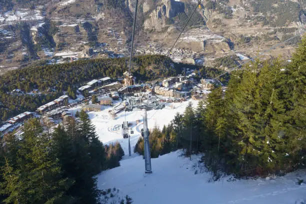 Stunning view of Skiresort La Norma in the French Alpes from the Gondola