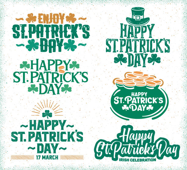 grüße, logos und titel zum st. patrick's day - clover celebration event sparse simplicity stock-grafiken, -clipart, -cartoons und -symbole