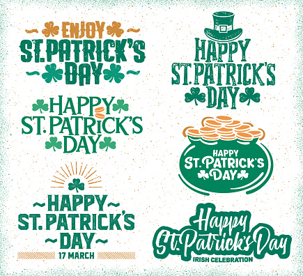 Vector lettering, logo designs, greetings, and titles for St. Patrick's Day.