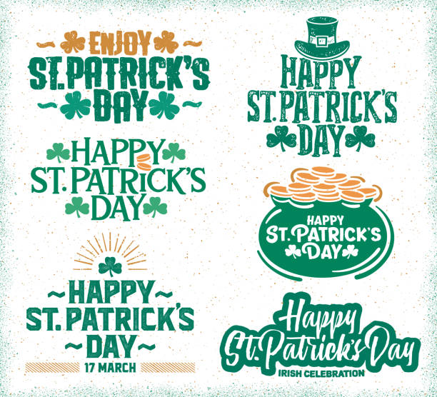 Greetings, logos and titles for St. Patrick's Day Vector lettering, logo designs, greetings, and titles for St. Patrick's Day. st patricks stock illustrations