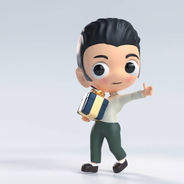 3d man holding cardboard box color icon. Three dimensional render illustration.