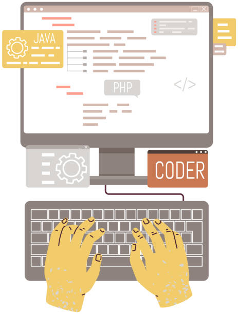 10+ It Programer Working On Desktop Stock Illustrations, Royalty-Free ...