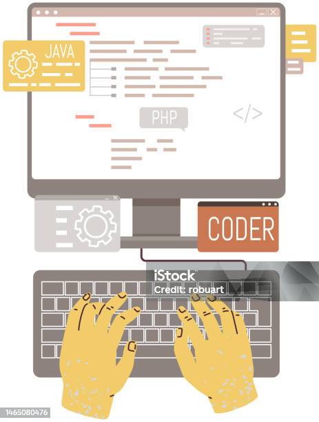 Programmer Coding On Computer Typing Code On Keyboard Top View Php ...