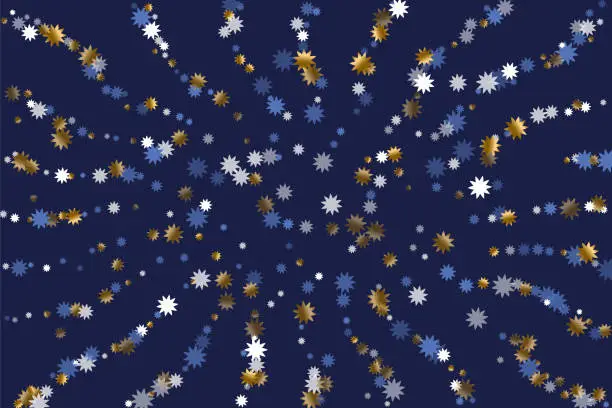 Vector illustration of Seasonal Christmas star vector pattern illustration. Gold blue white twinkle decoration.