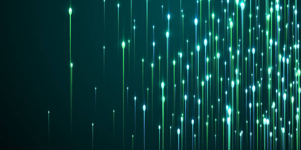 Abstract glowing line rays fiber optics concept. Abstract glowing line rays fiber optics concept. Geometric neon teal electronic particles. Scientific vertical lines visual illustration. Fiber optics progressive backdrop. neon turquoise stock illustrations