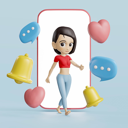 A sports girl with a phone bakcground. 3d illustration rendering