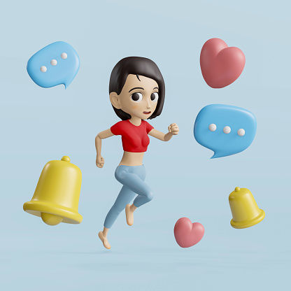 A sports girl with a phone bakcground. 3d illustration rendering