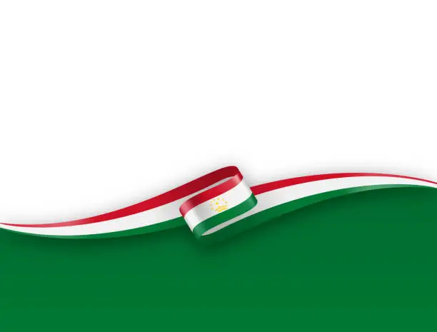 Vector illustration of Tajikistan Flag Ribbon. Tajik Flag Long Banner on Background. Template. Space for Copy. Vector Stock Illustration