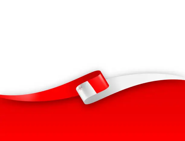 Vector illustration of Malta Flag Ribbon. Maltese Flag Long Banner on Background. Template. Space for Copy. Vector Stock Illustration