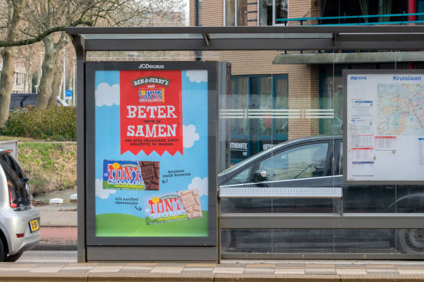 Billboard Tony's Chocolonely At A Tramstop At Amsterdam The Netherlands 9-2-2023