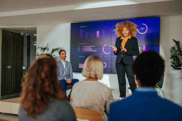 istock African American speaker at conference. 1465094855